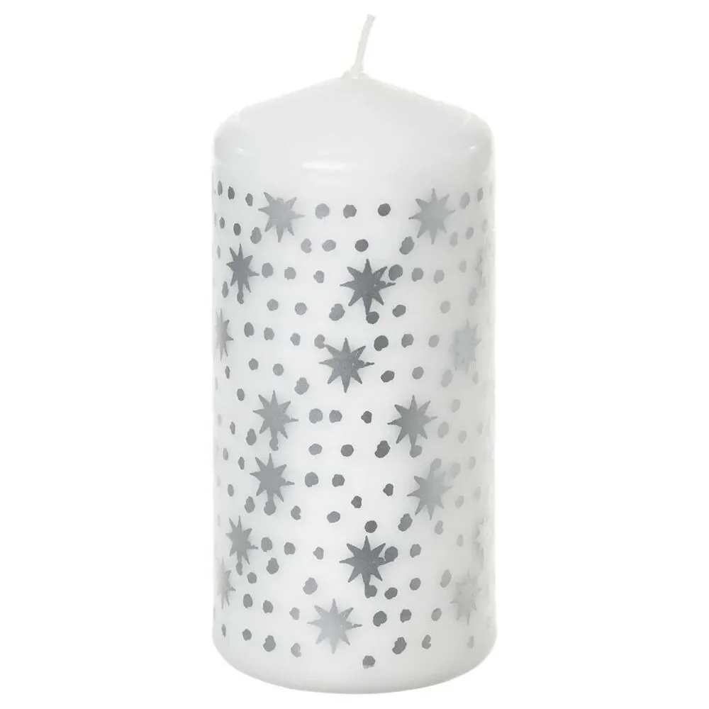 Ikea Vinterfint Candle Set of 2 Silver Star Pillar 605.518.95 Unscented